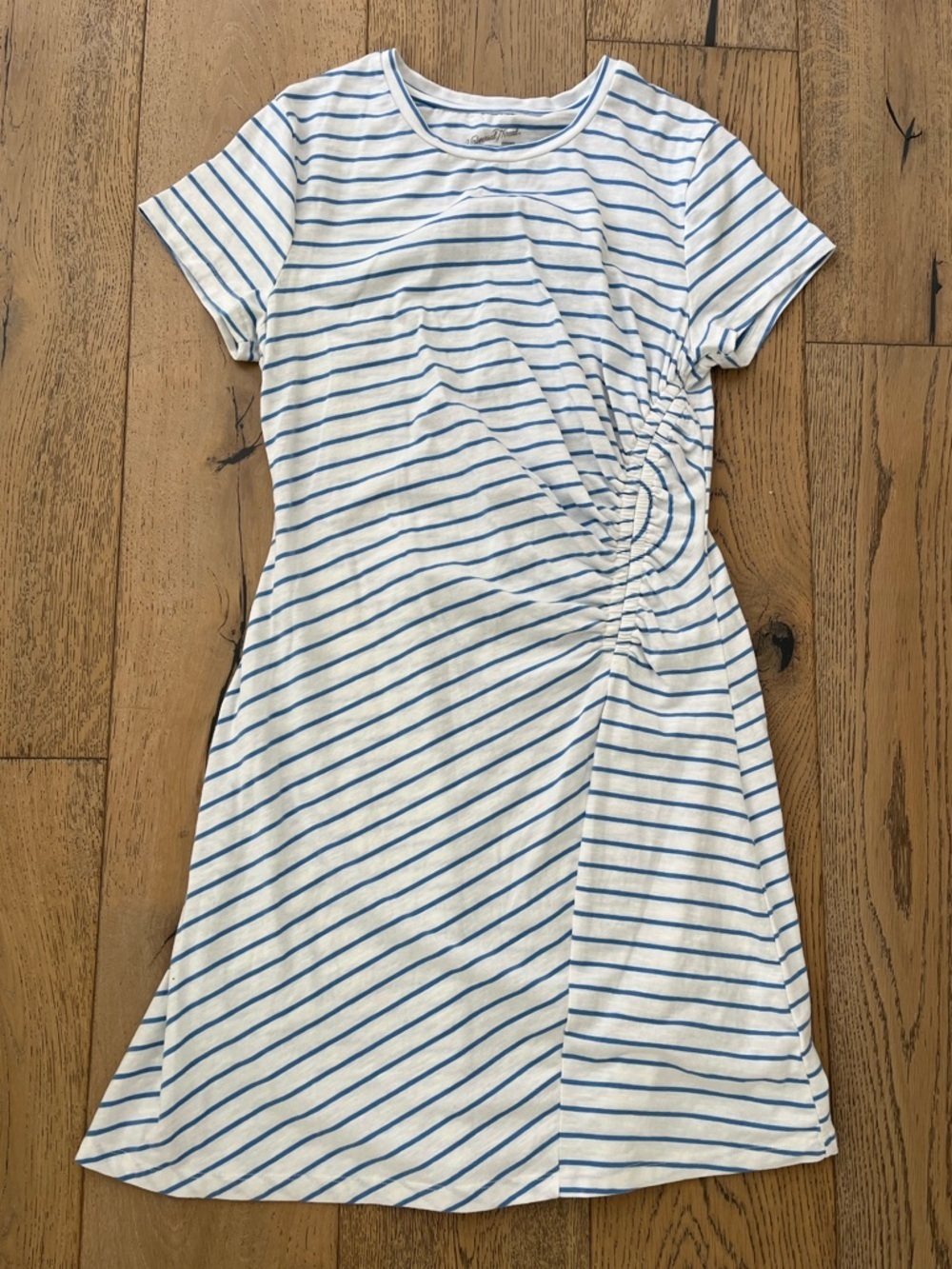 Universal Thread Medium Blue Stripe T Shirt Knit Dress Ruched Shirred Cotton